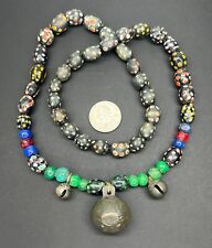 Vintage African Venetian Trade Bead Necklace with Bronze/Brass Bells, 24