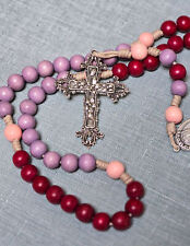 Red, Lavander, and Pink Rosary with Large Fleur de Lis Cross picture