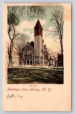 Greetings from Albany NY City Hall Old Postcard View UDB Pre-1908 DAMAGED picture