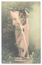 LADY & SNAKE As FOUNTAIN Photo Montage - Bizarre, Surreal Tinted RPPC c1908 RARE picture