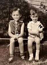 Antique Black & White Photograph 2 Adorable Little Boys With Toys 4.5” picture