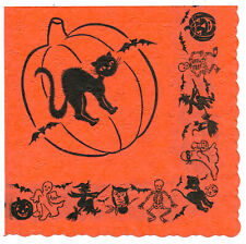 Vintage Crepe/Paper Halloween Napkin ~ Black Cat, Pumpkin, Ghost, Witch, Owl  picture
