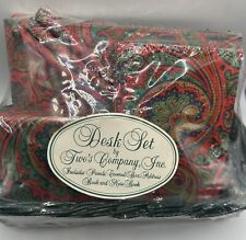 Vintage Two’s Company Paisley Red Green Basket Desk Stationary Set Address Book picture