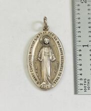 Large Vintage Miraculous Mary Chapel Sterling Silver Medal Pendant picture