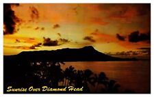 Waikiki Beach HI Hawaii Sunrise Over Diamond Head Chrome Postcard picture