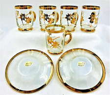 Bohemia Crystal Czechoslovakia - Demitasse Set 5+5 Clear Decorative Gold Leaves picture