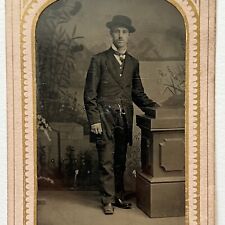 Antique Tintype Photograph Very Handsome Dapper Young Man Brimmed Hat picture