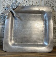 IHI Square Metal Aluminum Silver Dish Tray W/ Metal Design Dragon Fly Motif picture