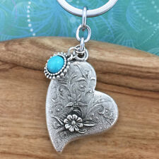 Heart and Flowers Keyring Keychain with Turquoise Magnesite Charm picture