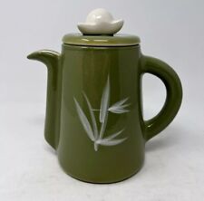 Vintage Winfield China Pottery Pitcher & Lid Green w/ Bamboo Design MCM picture