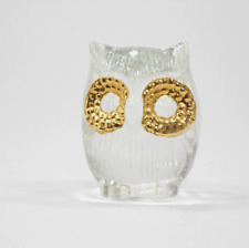 Gold Owl Figurine Mid-Century Desk Art Paperweight Home Decor Clear Resin picture