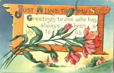 Names 1912 Just A Line To My Son Antique Postcard 1C stamp Vintage Post Card picture