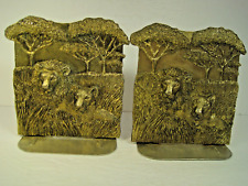 VINTAGE RARE Metzke Lion And Lioness Brass Bookends Set Of 2 USA picture