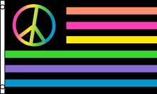 NEON RAINBOW PEACE USA 3 X 5 FLAG banner FL700 USA AMERICA gay pride 3x5 hanging picture