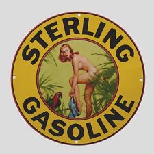 VINTAGE STERLING GASOLINE  1950  PORCELAIN  GAS PUMP  SIGN picture