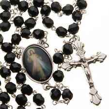 Divine Mercy Catholic Rosary Beads Black Faceted Glass Women Men 7mm Italy picture