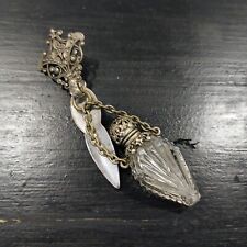 Antique Chatelaine Silverplated & Cut Glass Perfume Bottle c1870 picture