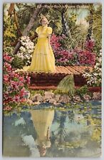 Tampa Florida Dupress Gardens Mirror Pool Scenic Linen Cancel WOB Postcard picture