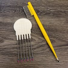 White 80s 90s Metal Hair Comb Pik & Yellow Detail Pick Mebco  Vintage Lot Of 2 picture