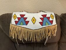 Stunning Native American Hand Sewn  Beaded Yoke Collar With Leather Fringes picture