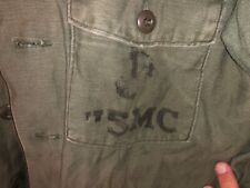 Vietnam War US Marine Corps OD Fatigue USMC NAMED Uniform Shirt Size 15 1/2 X 33 picture