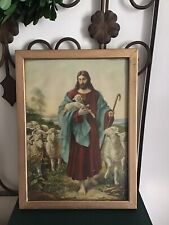 Antique Vintage Framed Print The Good Shepard Jesus Christ Sheep Lamb picture