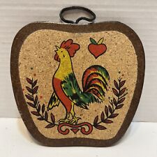 Vintage MCM Rooster Cork Board Hot Pad Trivet  Kitchen Wall Art  Made In Taiwan￼ picture