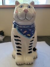 Vintage CoCo Dowley Cat Cookie Jar 1990 Blue Scarf Certified International Corp picture