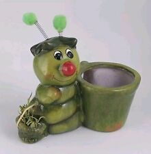 Vintage Anthropomorphic Green Caterpillar Flower Pot Hand Painted Planter 5