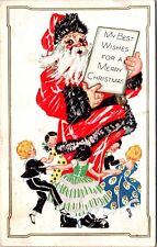 Embossed Christmas Postcard Children Dancing Around Santa Claus picture