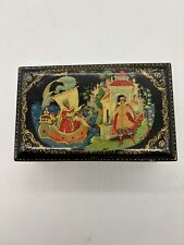 Vintage Russian Black Lacquer Music Box Jewelry Trinket Hand Painted picture
