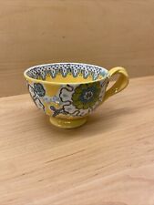 Anthropologie Elka Ayaka Pedestal Mug Yellow Floral Twisted Handle Footed Cup picture