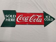 VINTAGE 1990 Coca Cola Sold Here Metal Sign 9x25