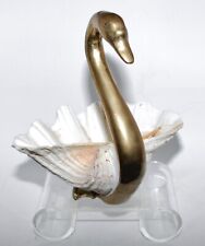 Vintage Maitland Smith Brass Swan Sculpture with Real Clam Half Shell Body picture