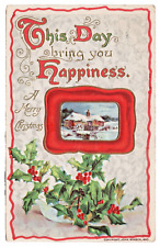 Postcard A Merry Christmas This Day Bring You Happiness John Winsch 1910 Holly picture