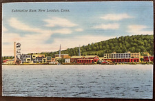 Postcard Submarine Base New London Connecticut Vintage Linen 1955 picture