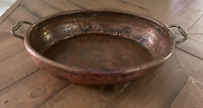 Antique hand hammered LARGE Copper oval Pot Bowl w/dovetail seam 14.5