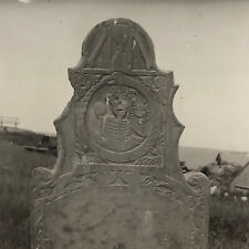 Antique Glass Plate Negative Photo 1776 Grave with Skull Skeleton Creepy picture