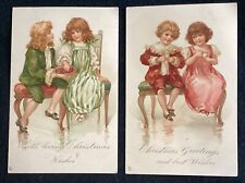 2 Beautiful Raphael Tuck Christmas Postcards Victorian Children Vintage Antique picture