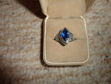 Vintage UAW 651 Flint Michigan 25 Year Ring Womans Size Marquise Blue Gem picture