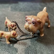 VINTAGE MINIATURE Bulldog BULL DOG AND PUPPIES ON CHAIN JAPAN picture