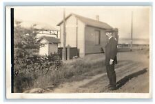 c1910's Kenton Interurban Station Depot Man Smoking Pipe RPPC Photo Postcard picture