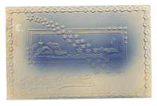 Vintage Postcard Christmas CHURCH BLUE STARS FLOWERS RAISED RELIEF STAMP 1907 picture