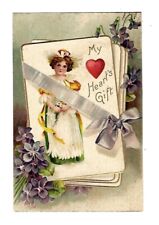 1906 Int'l Art Valentine Postcard Deck of Cards with Victorian Girl & Hearts Emb picture
