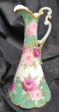 EARLY NIPPON HAND PAINTED TURQUOISE & PINK ROSES W/Gold ENAMELED MORIAGE Pitcher picture