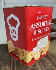 VINTAGE - The Garden Co. Ltd. - Family Assorted Biscuits - Large Red Square Tin picture