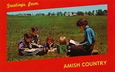 Greetings from Amish Country Children in Pennsylvania vintage unposted postcard picture