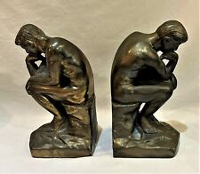 Pair of VTG The Thinker Le Penseur 1928 Metal Brass Bookends Auguste Rodin 7
