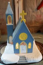 Vintage Rare Lighted 1980's Ceramic Christmas Church on Base Handpainted  picture