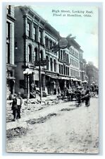 1913 High Street Looking East Flood At Hamilton Ohio OH Posted Antique Postcard picture
